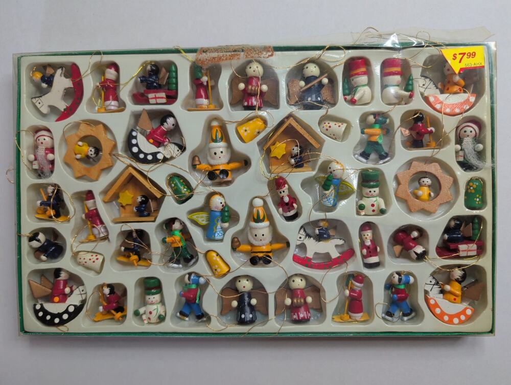 Kurt Adler Petite Treasures Wooden Mini Christmas Ornament Set of 49 Pieces